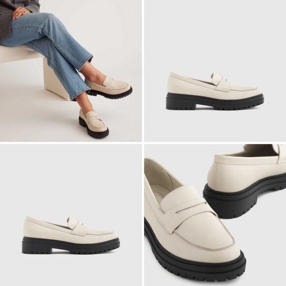 Quince Women’s Italian Leather Lug Sole Loafer Bone Size 8 MSRP $98 New In Box - Picture 3 of 14